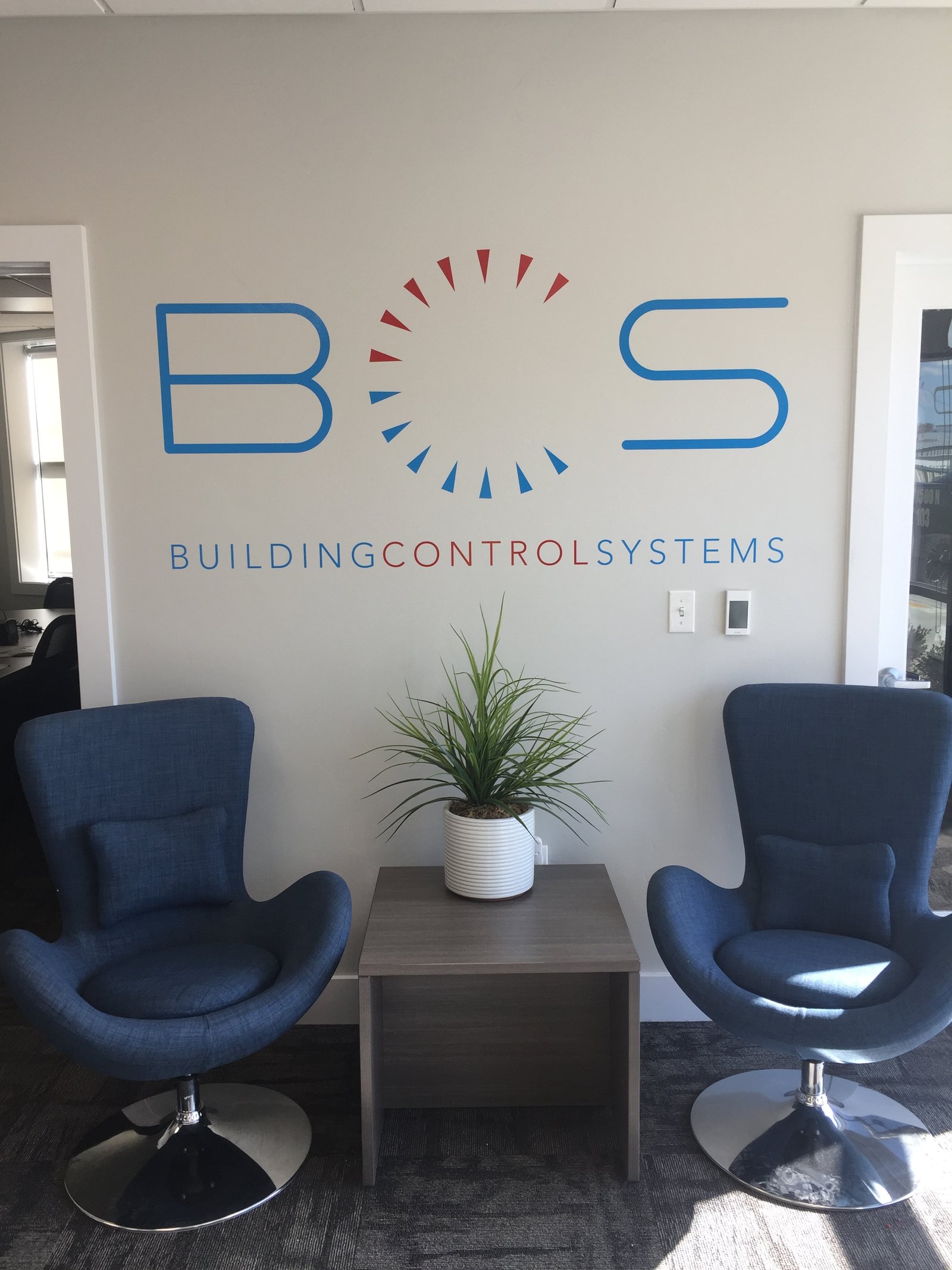 BCS Building Control Systems reception wall decal